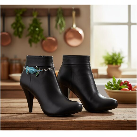 NEW Women Silver Metal Chain Boot Bracelet Shoe Anklet Sky Blue Flower Charm SET - Picture 4 of 17